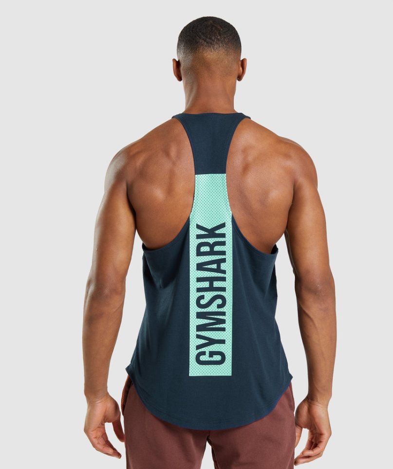 Men\'s Gymshark Bold Stringer Tanks Navy | CA 706158